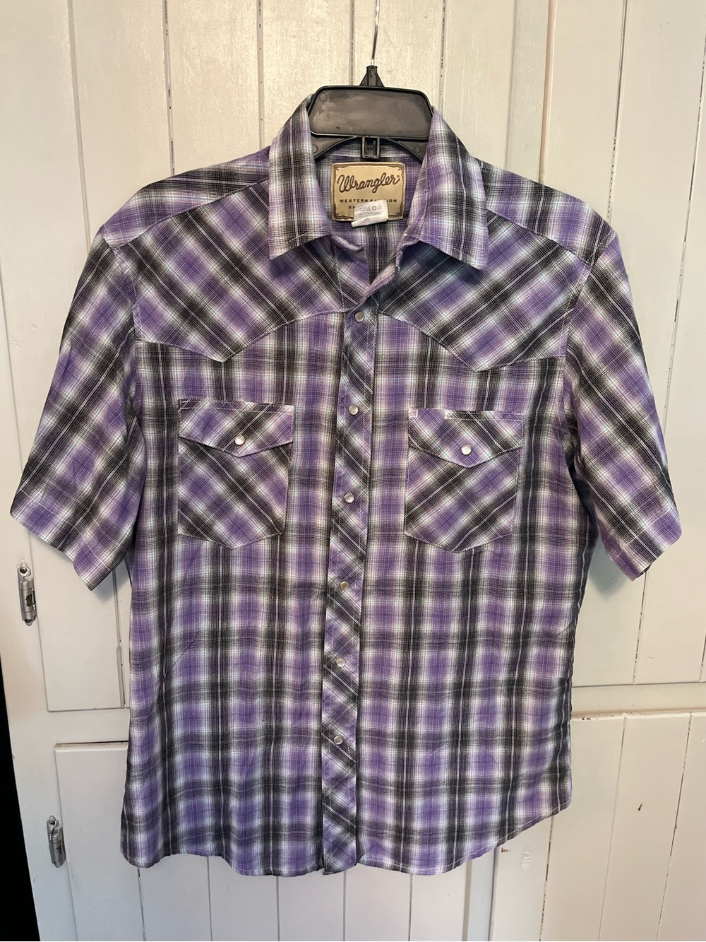 Wrangler Short-Sleeve Plaid Western Shirt - Pearl Button Sz Medium